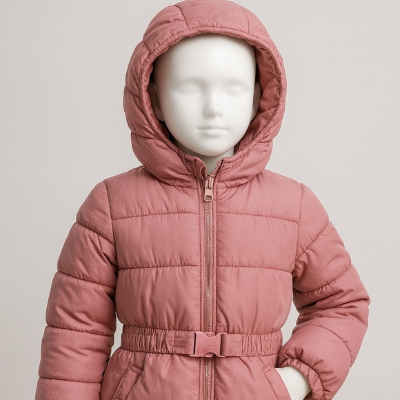 Girls’ Mauve Puffer Jacket with Belt & Hood – Size 10 girls - Picture 1 of 4